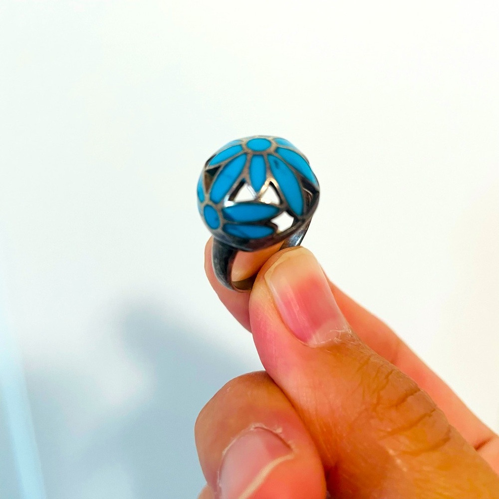 Blue vintage turquoise ring size 7 marked 925